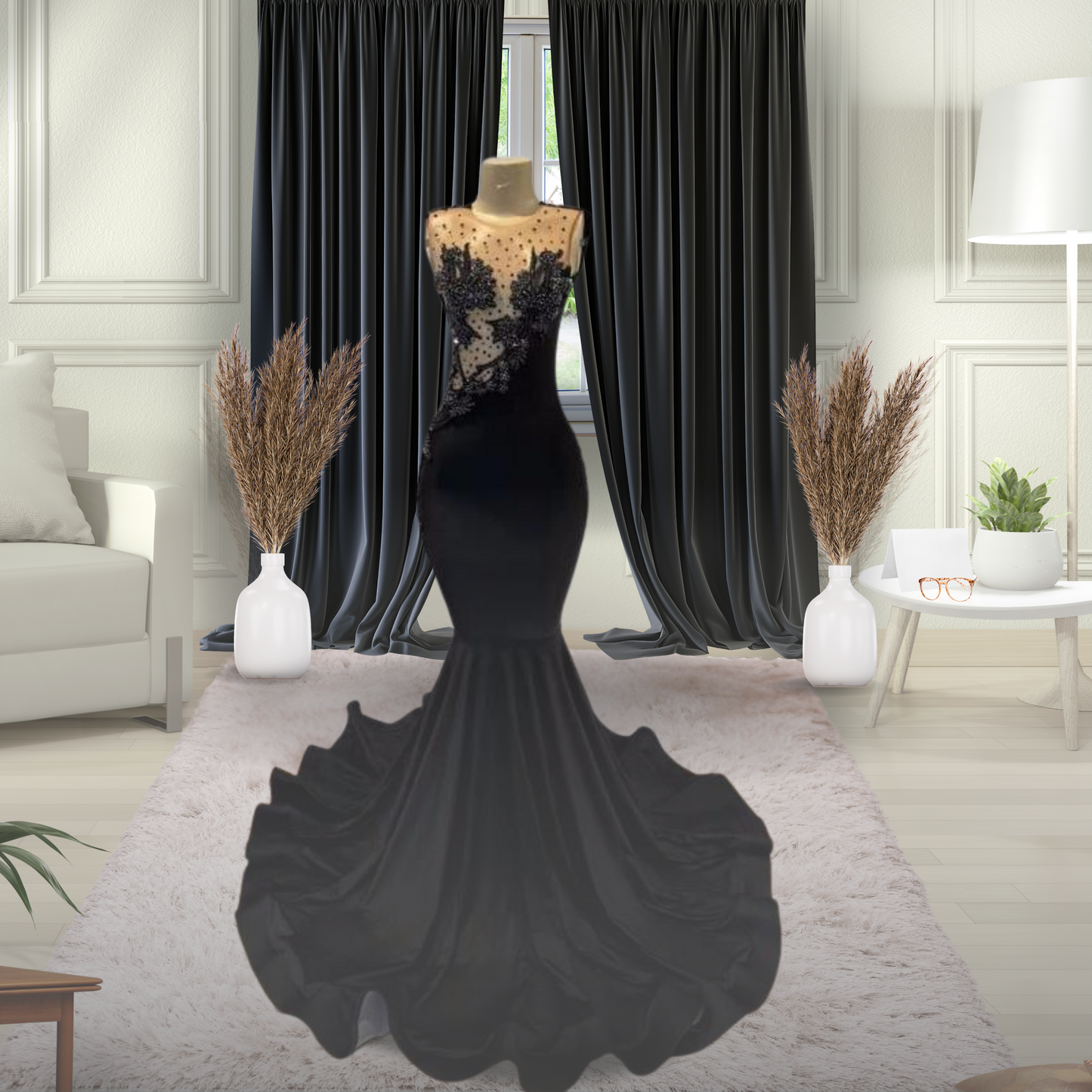 Black Mermaid Dress w/ Appliques