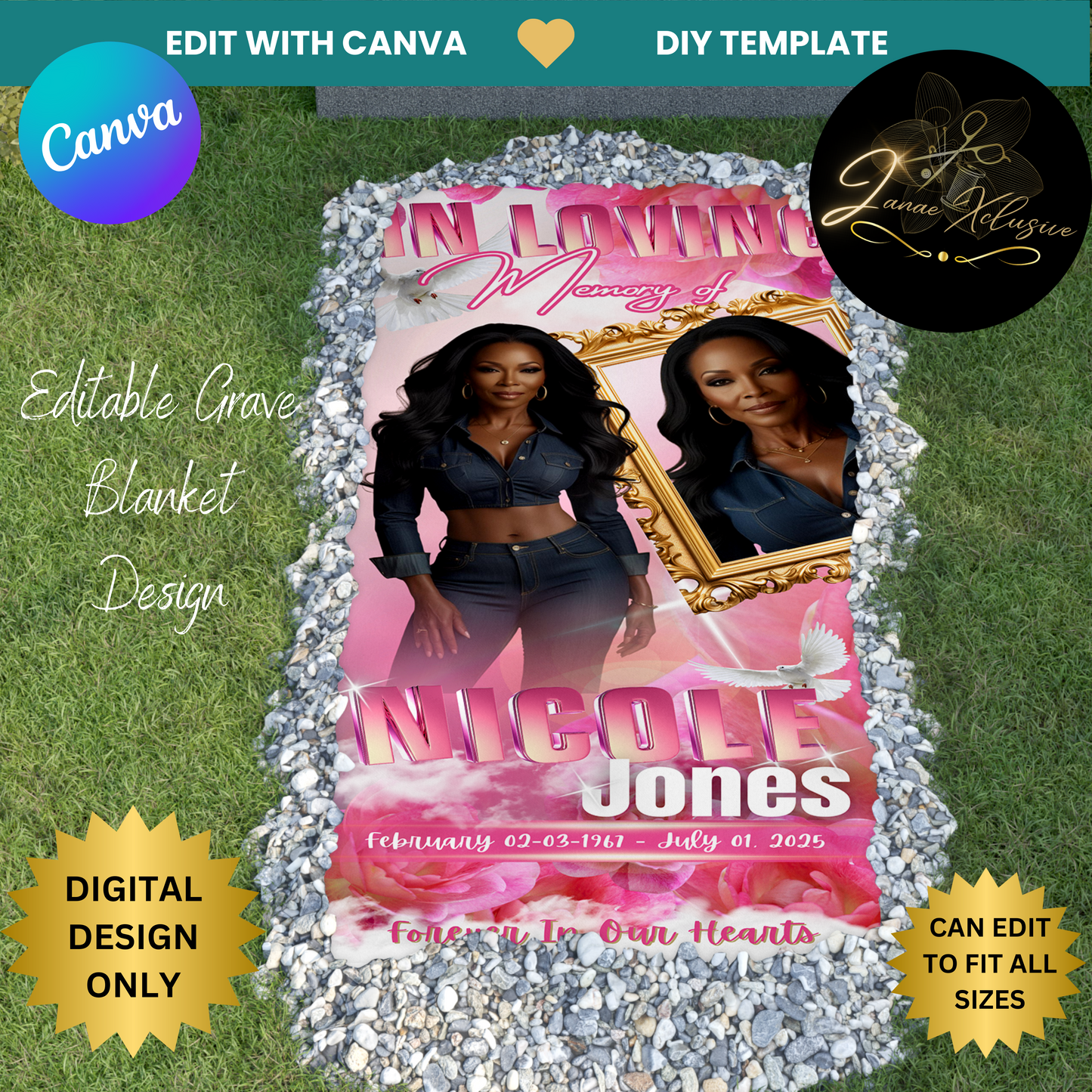 Memorial Grave Blanket Template ONLY