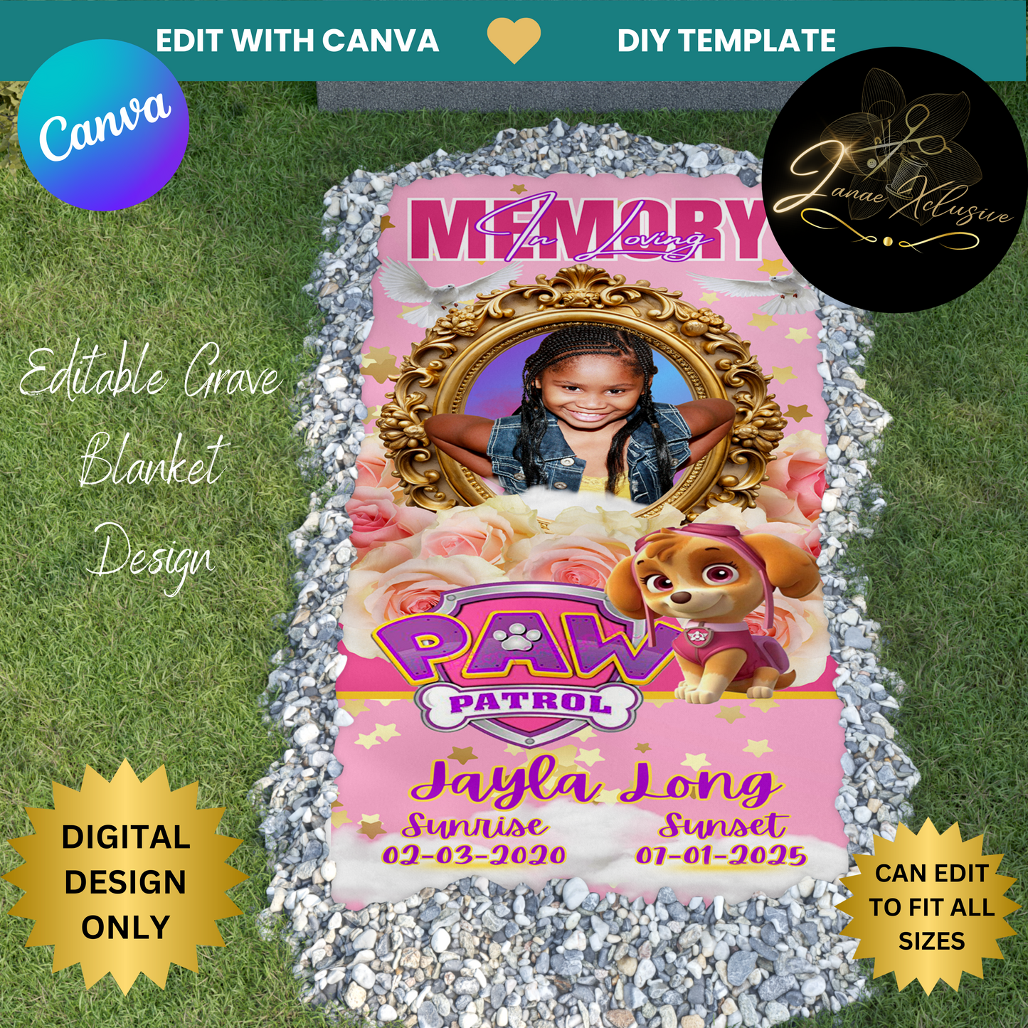 Memorial Grave Blanket Template ONLY