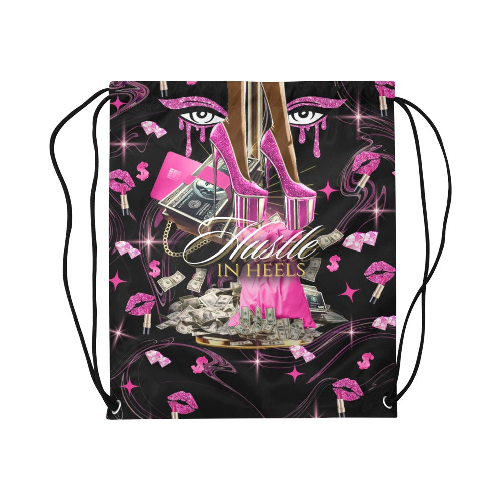 Hustle In Heels Drawstring Bag | Money Bag (Pink)