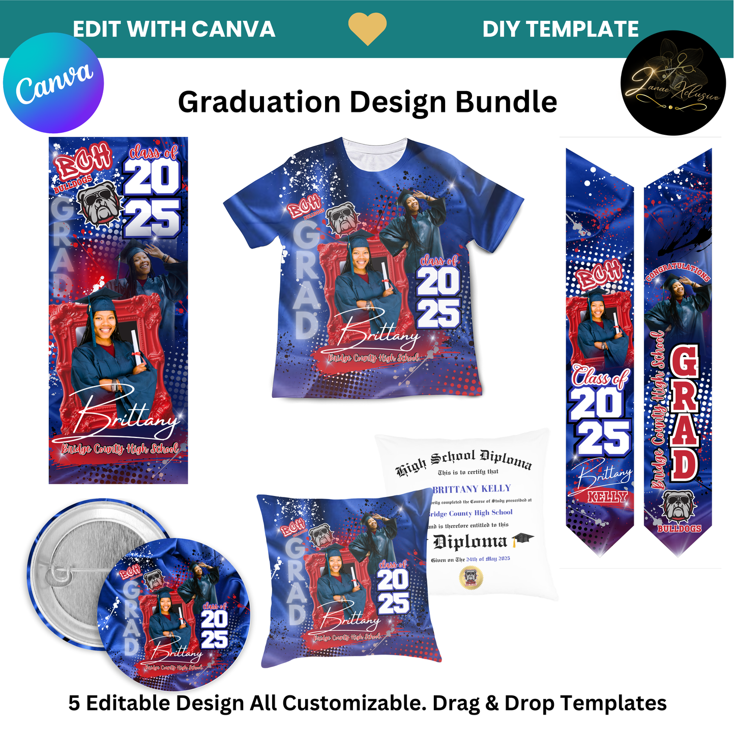 Graduation 5 Editable Canva Template Bundle