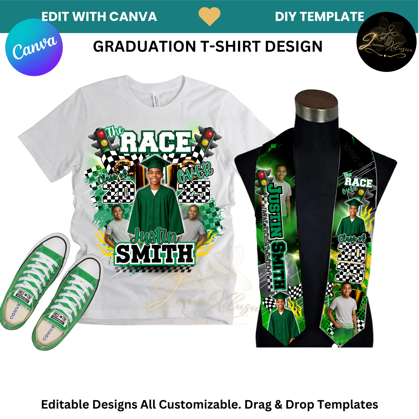 Graduation Center Print T-Shirt & Stole Template