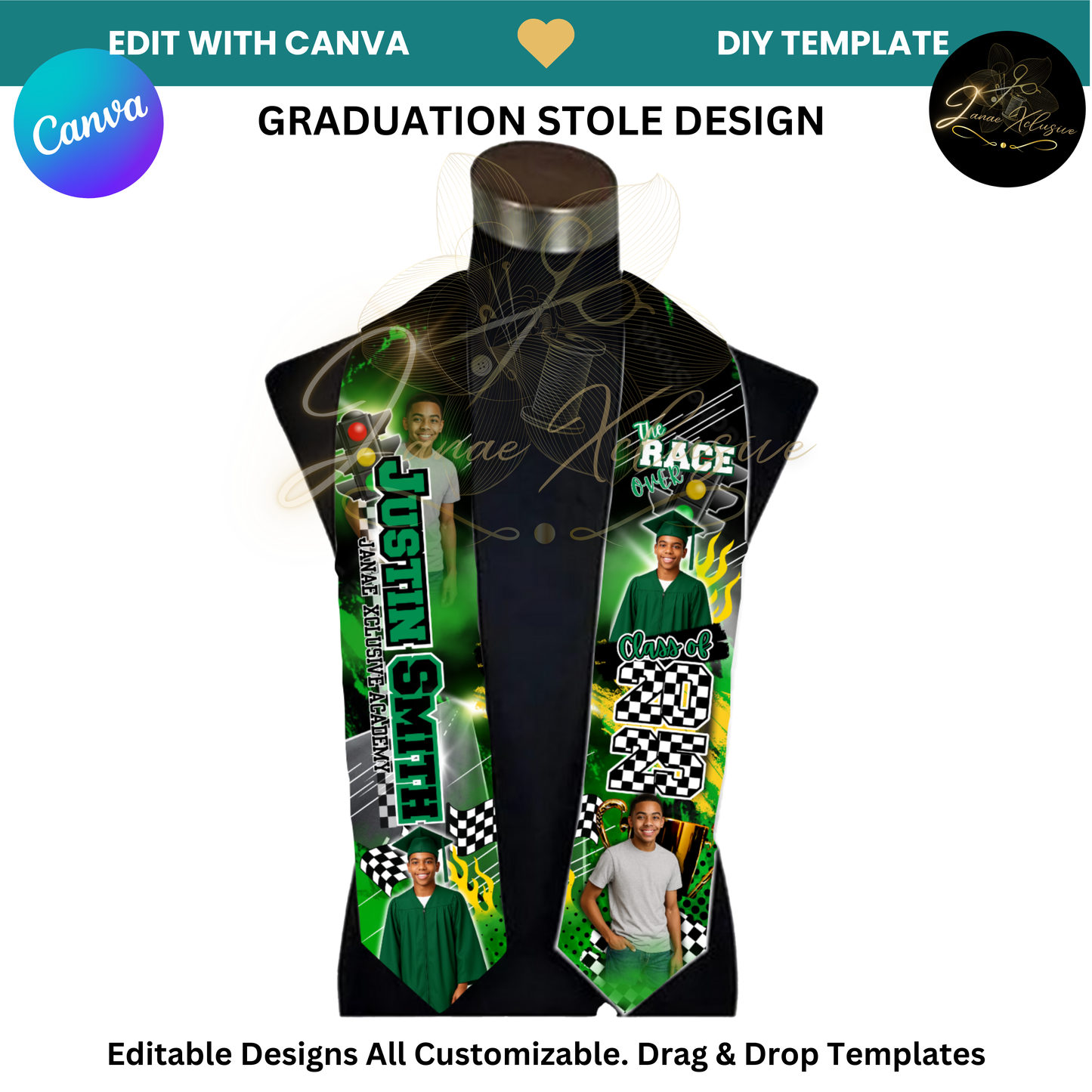 Graduation Center Print T-Shirt & Stole Template