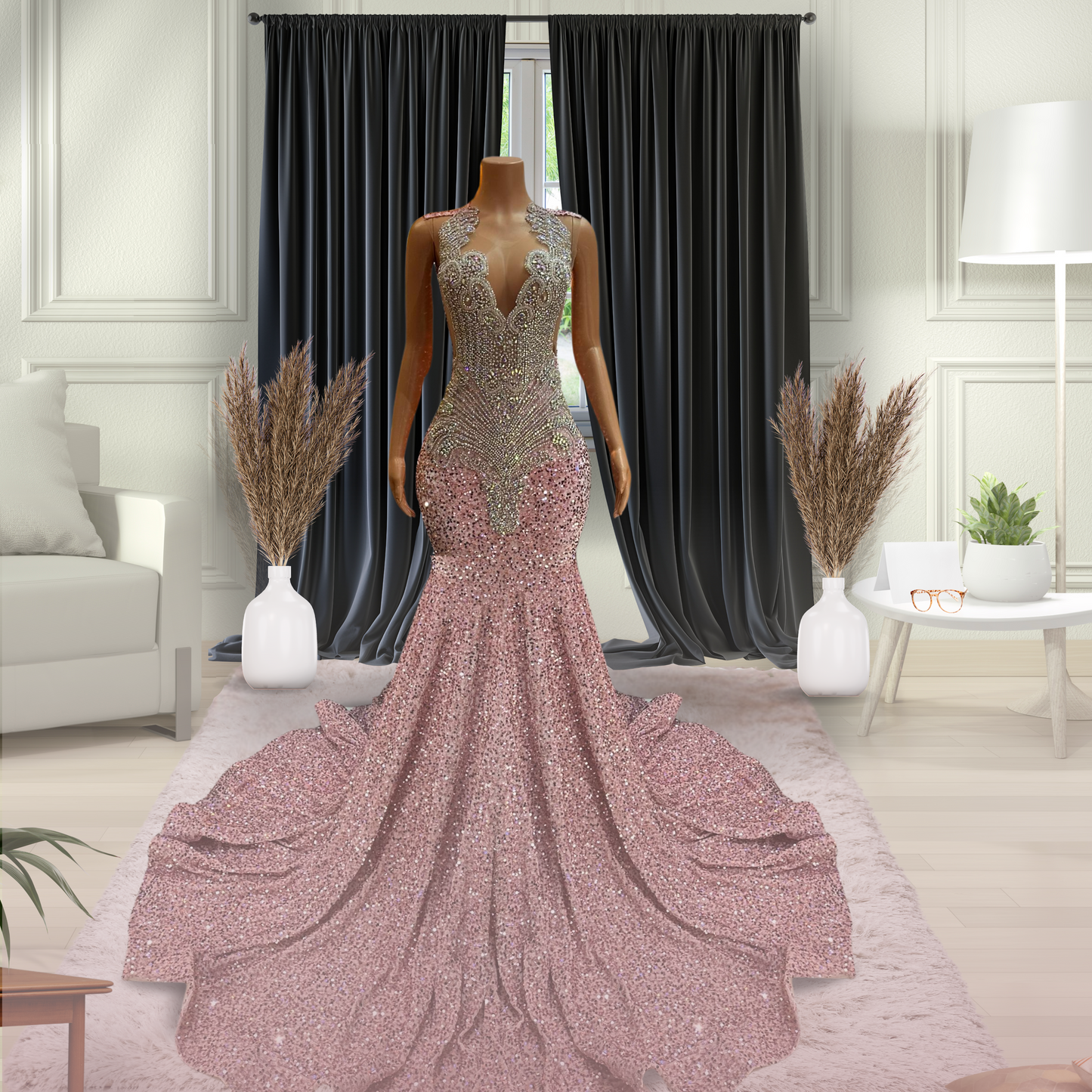 Pink Velvet Sequin Mermaid Dress