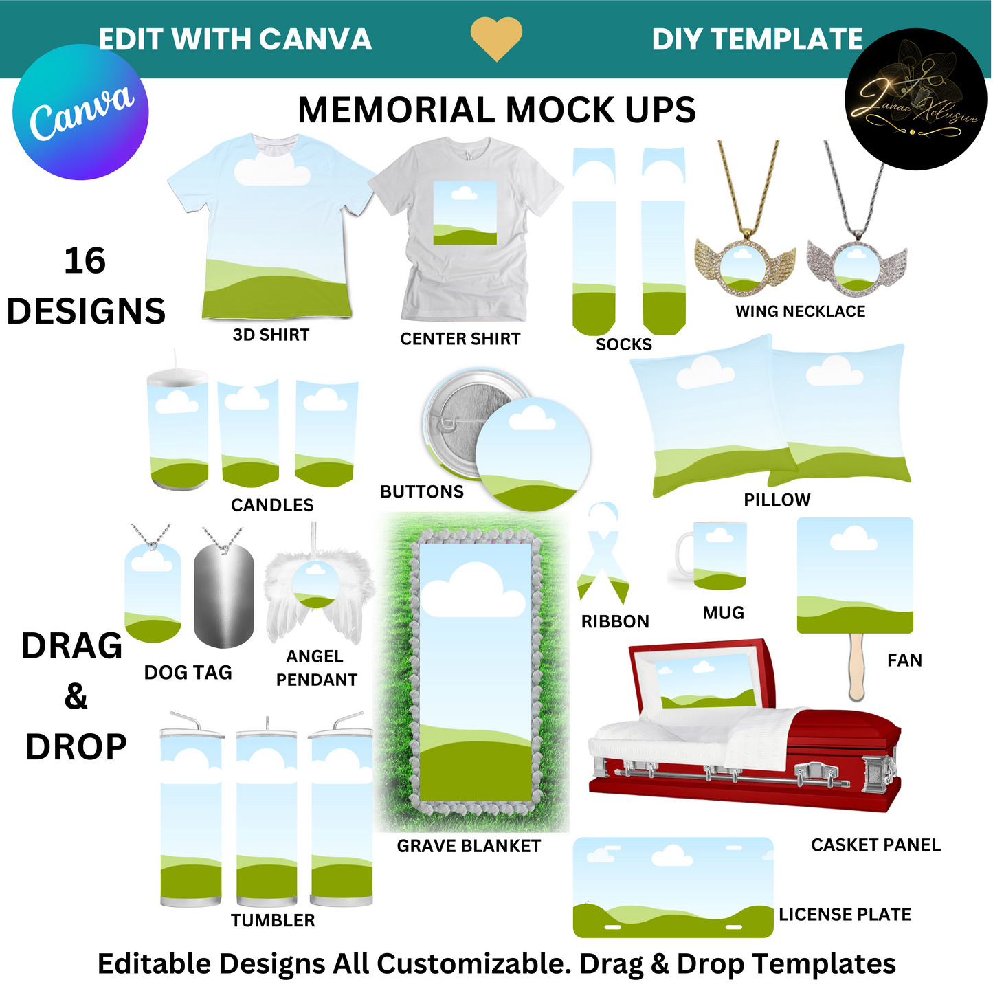 Blank Memorial Canva Editable Mockups