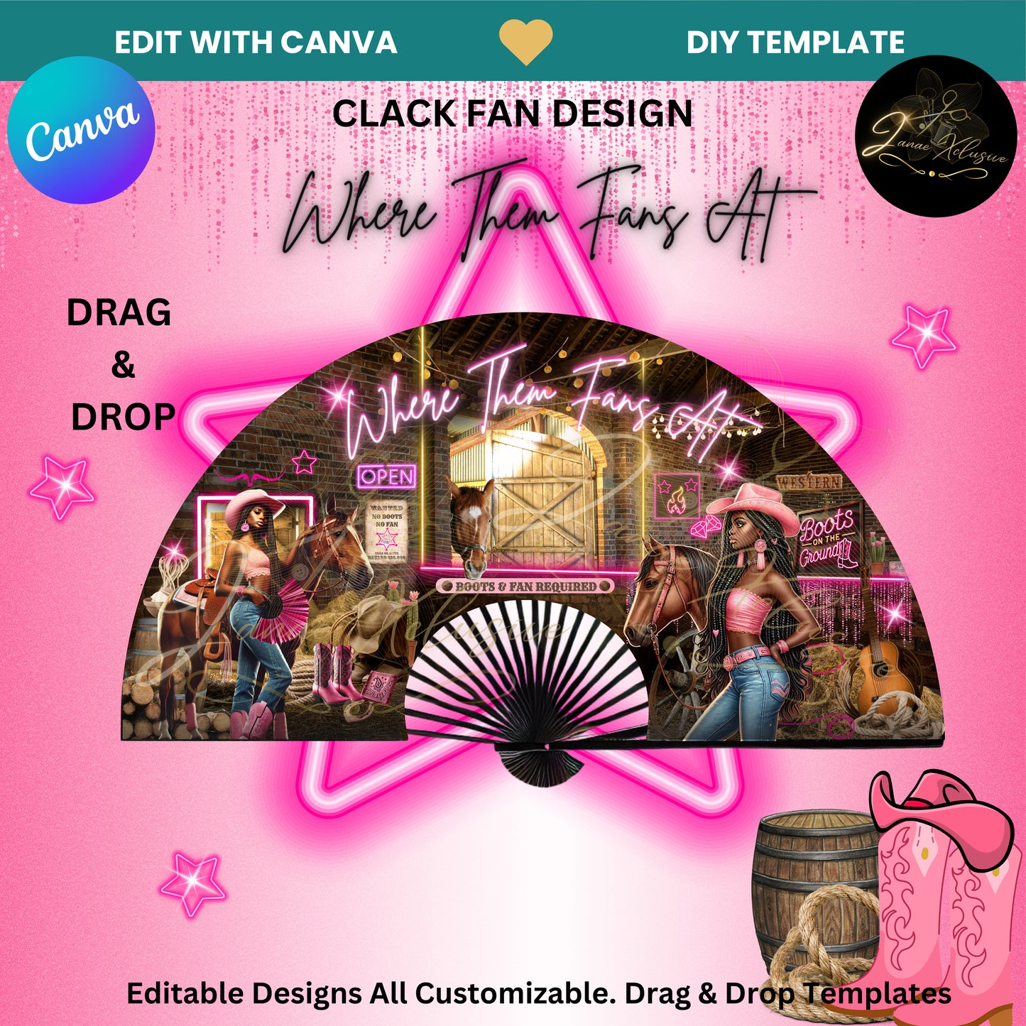 Cow Girl Clack Fan Template