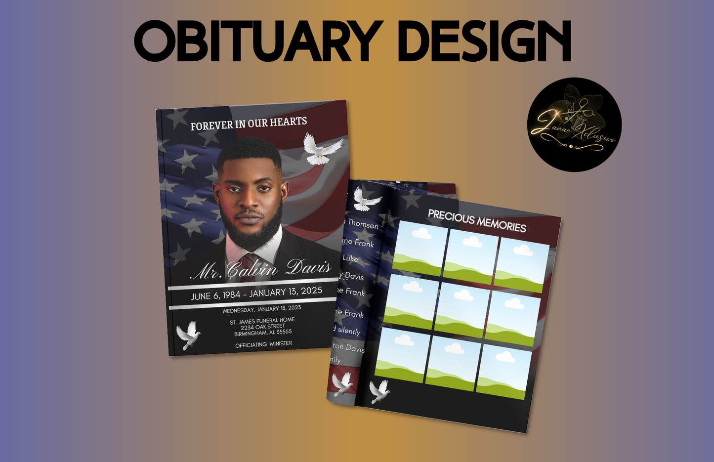 Flag Obituary Program Template| 8.5" X 11"