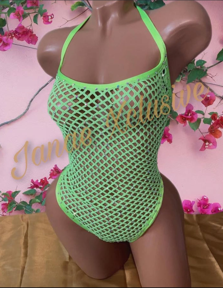 Neon Green Fishnet 1 Piece