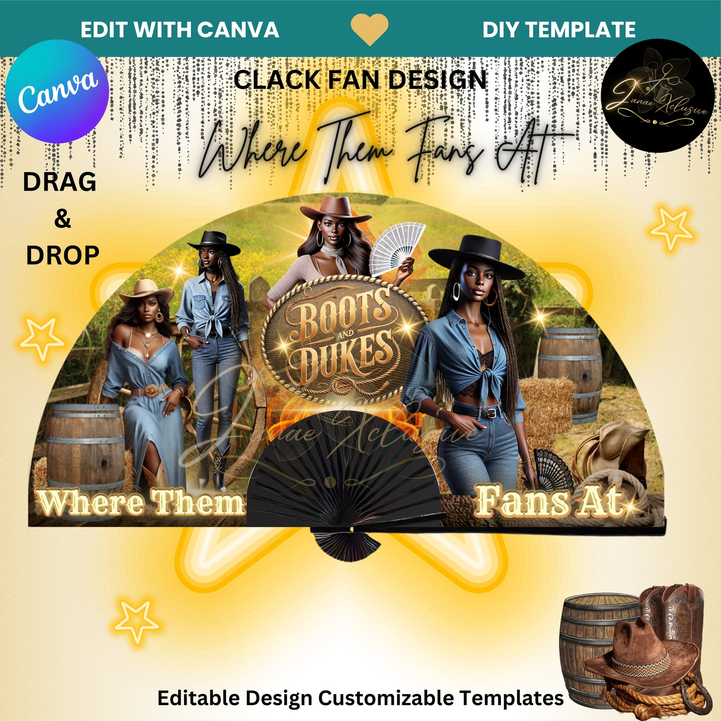 Cow Girl Clack Fan Template (GOLD)