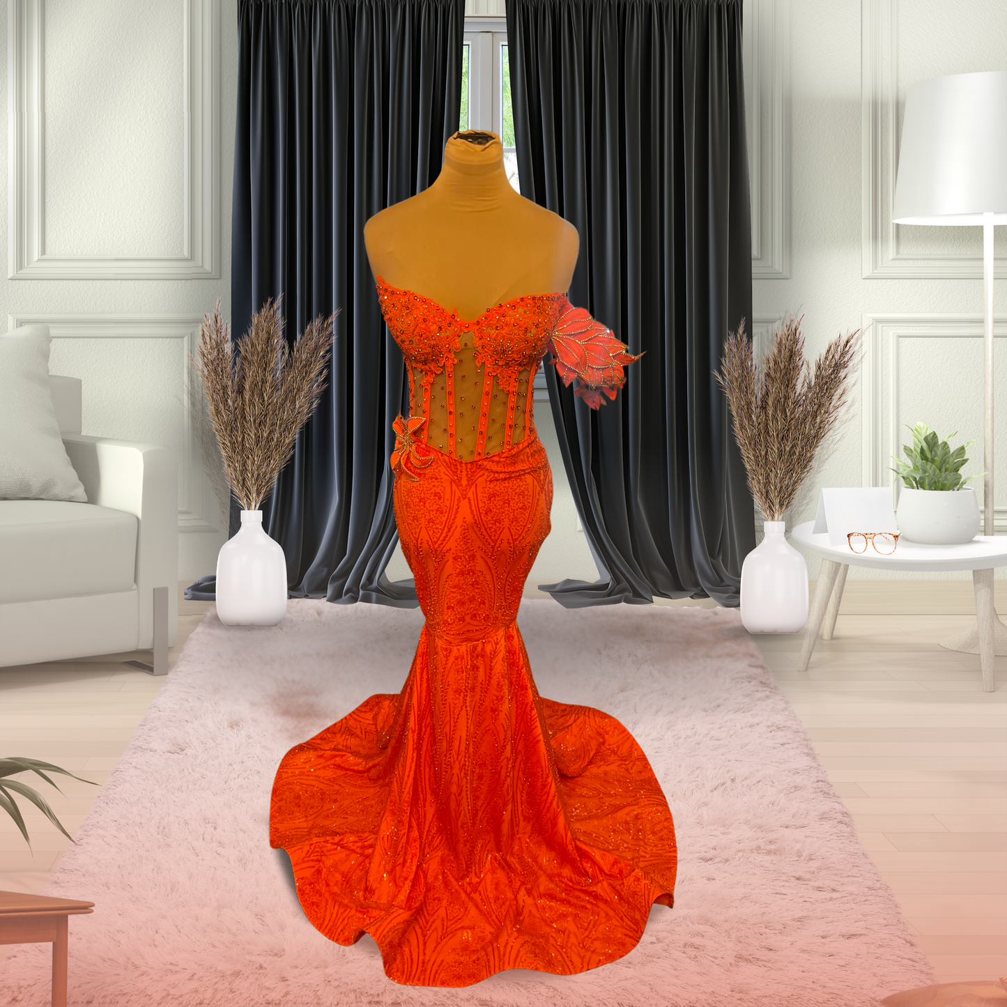 Orange Beaded Gown