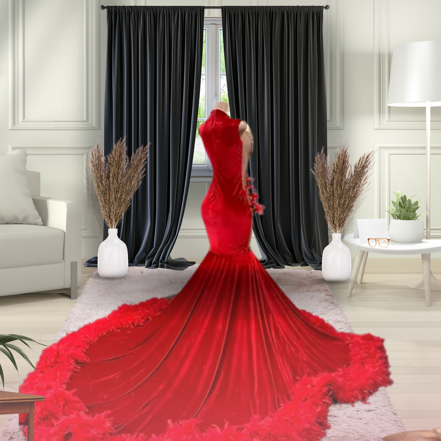Velvet Mermaid Gown w/Appliqué & tulle trim