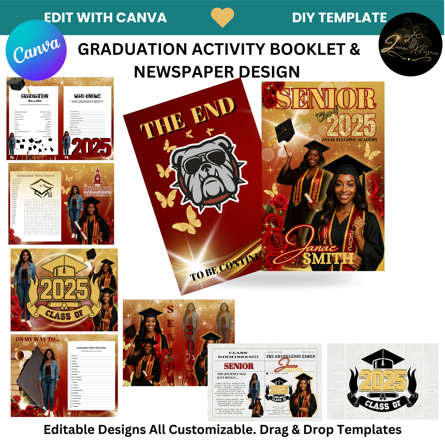 Graduation 8 Editable Canva Template Bundle