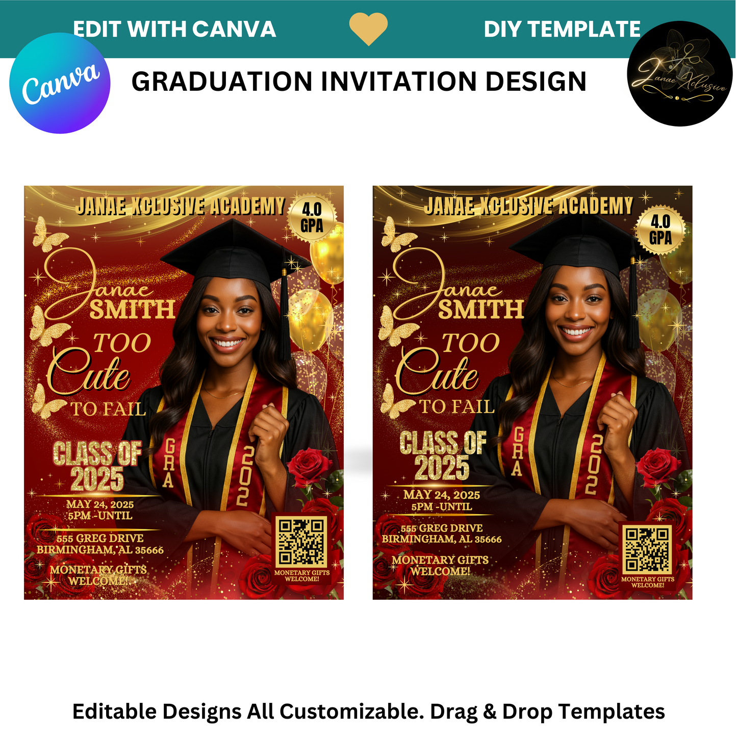 Graduation 8 Editable Canva Template Bundle