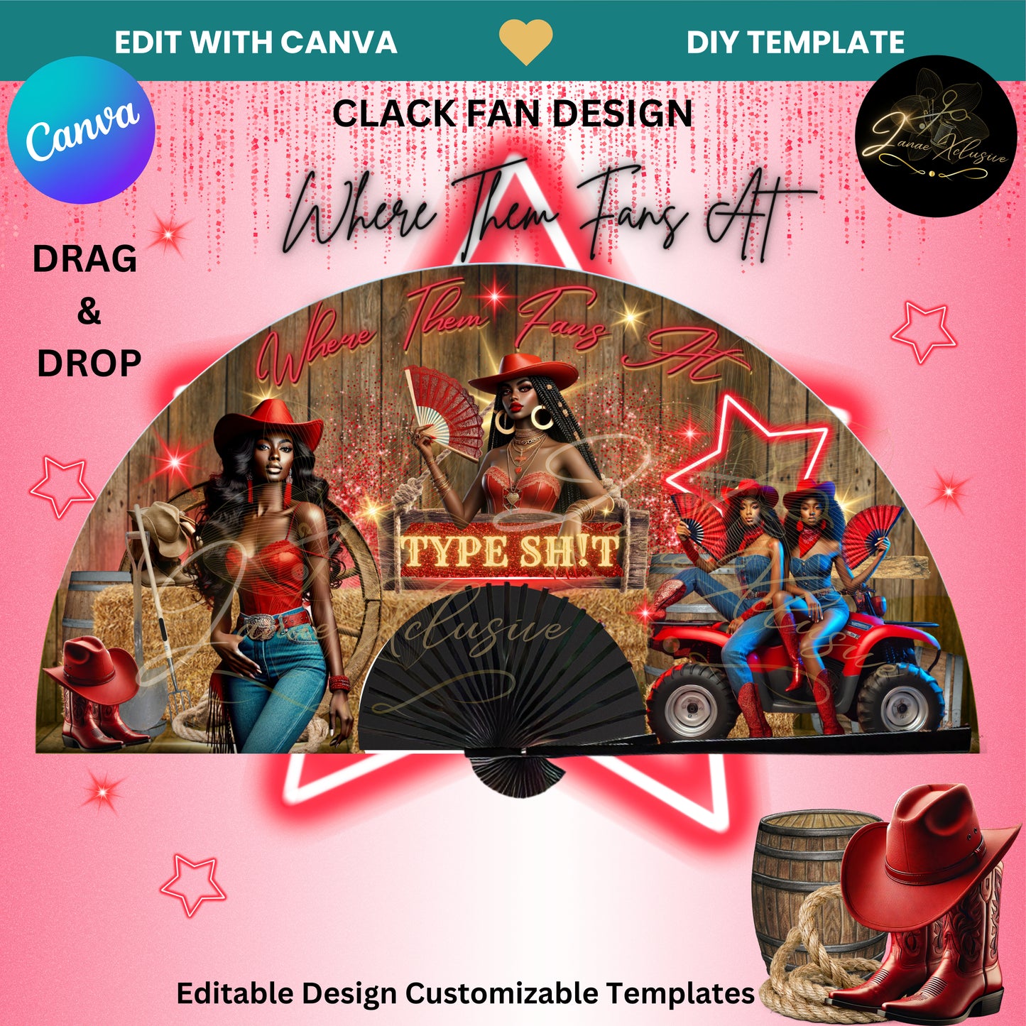 Cow Girl Clack Fan Template (RED)
