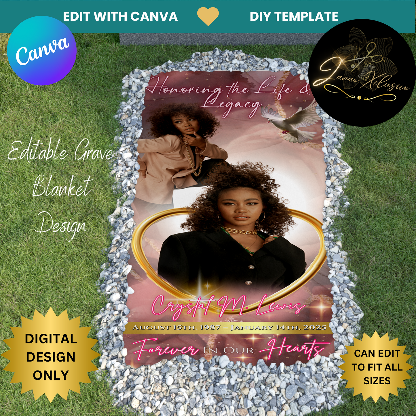 Memorial Grave Blanket Template ONLY