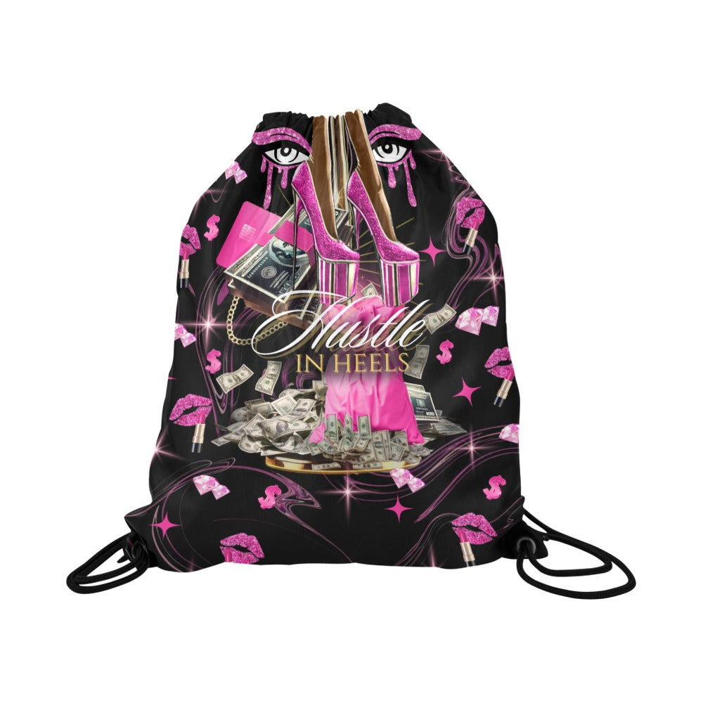 Hustle In Heels Drawstring Bag | Money Bag (Pink)
