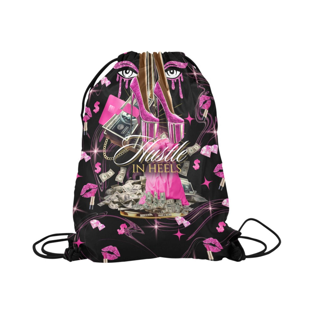 Hustle In Heels Drawstring Bag | Money Bag (Pink)