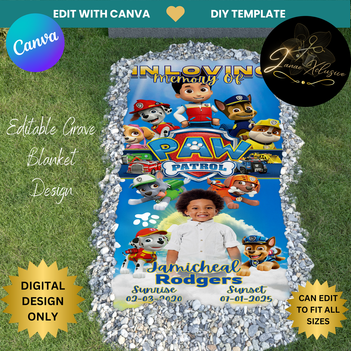 Memorial Grave Blanket Template ONLY