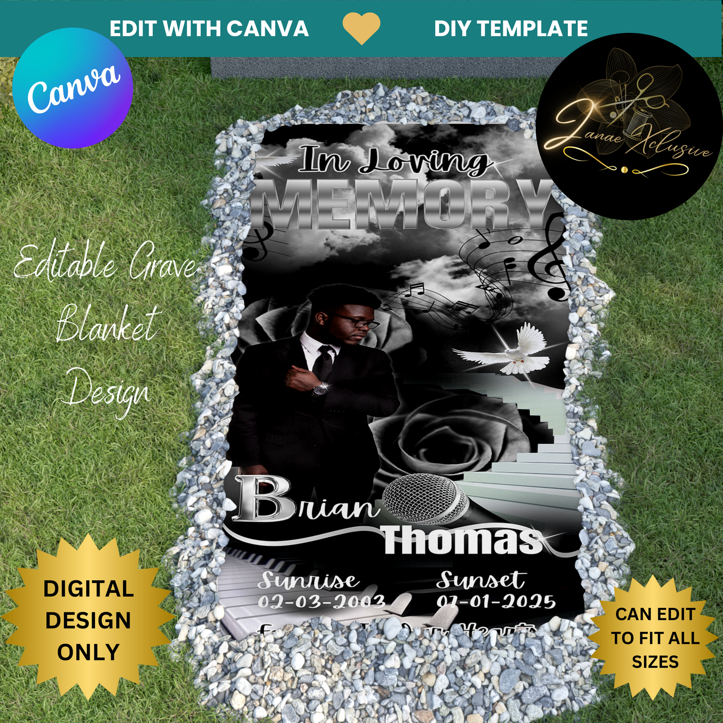 Memorial Grave Blanket Template ONLY