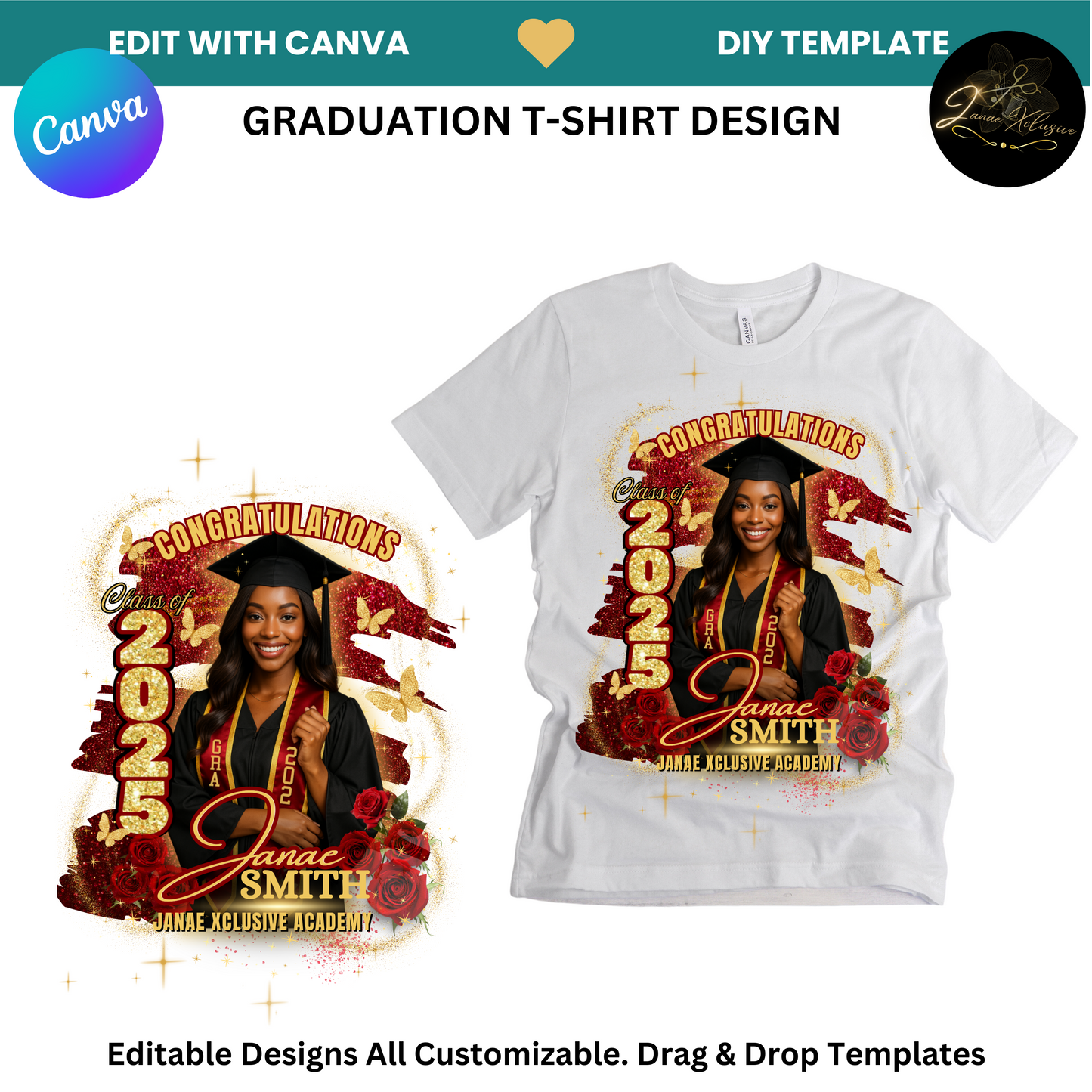 Graduation 8 Editable Canva Template Bundle