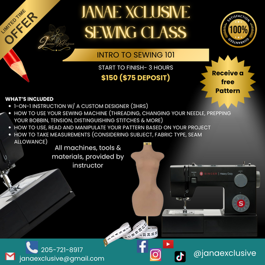 1-on-1 Beginner Sewing Class DEPOSIT ONLY