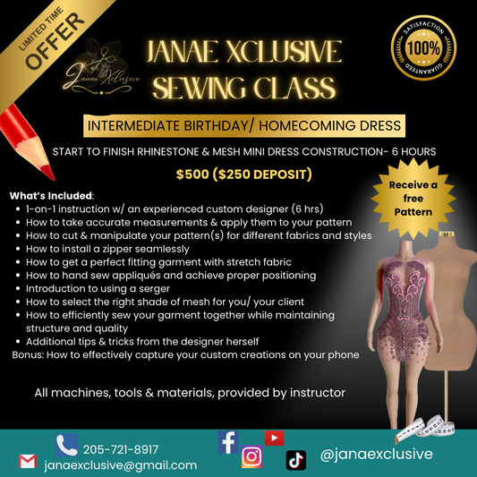 1-on-1 Rhinestone & Mesh Mini Dress Class DEPOSIT ONLY