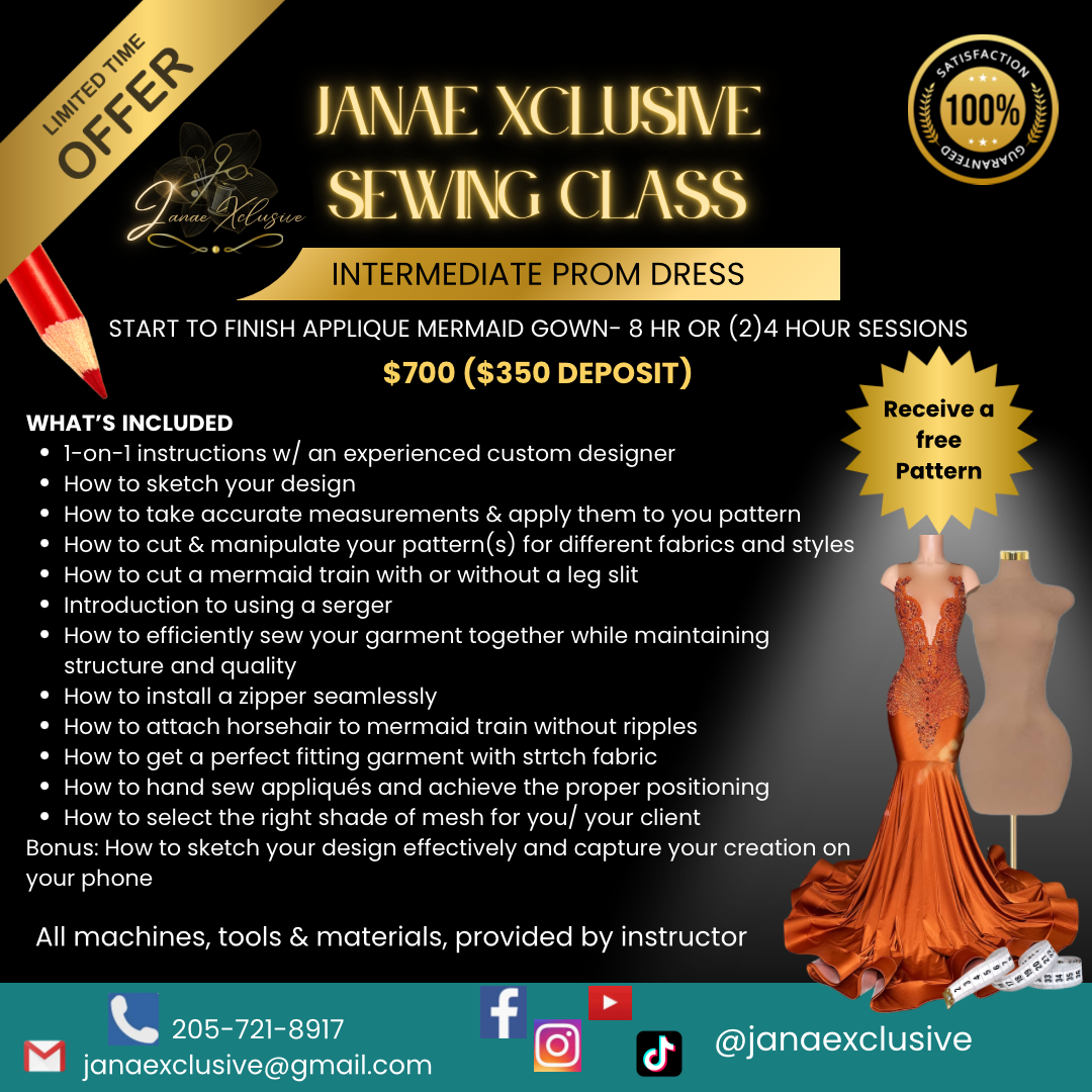 1-on-1 Applique Prom Dress Class DEPOSIT ONLY